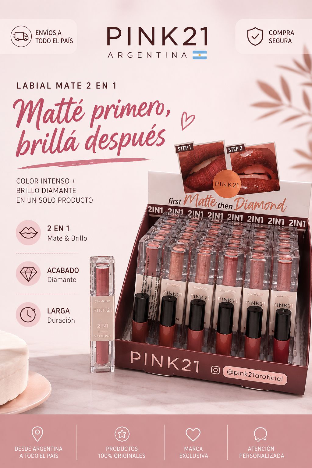 Pink21 diamond 2 en 1 labial