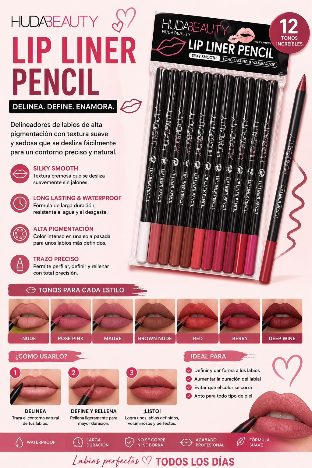 Huda beauty delineador de labios x12