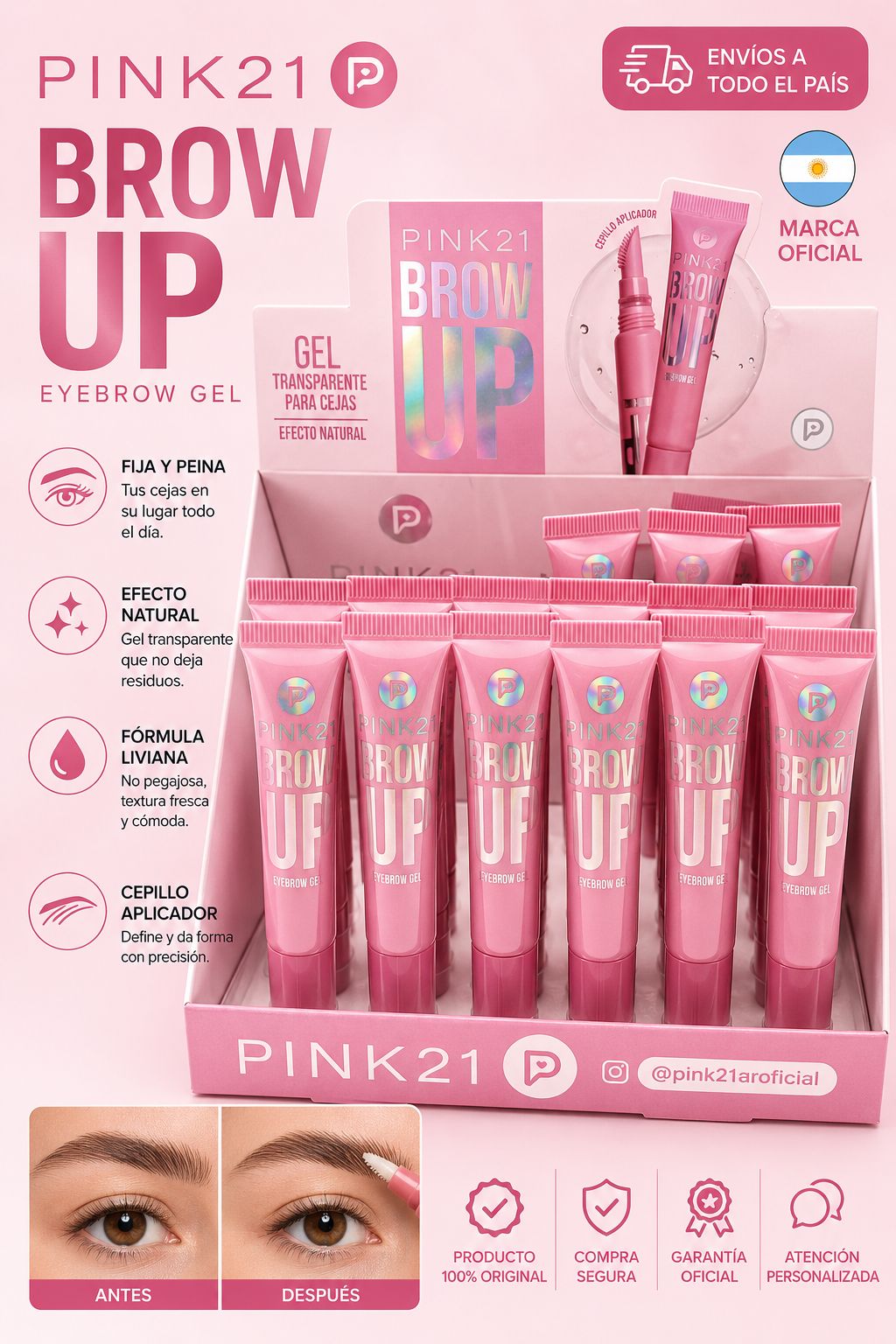 Pink21 gel para cejas transparente