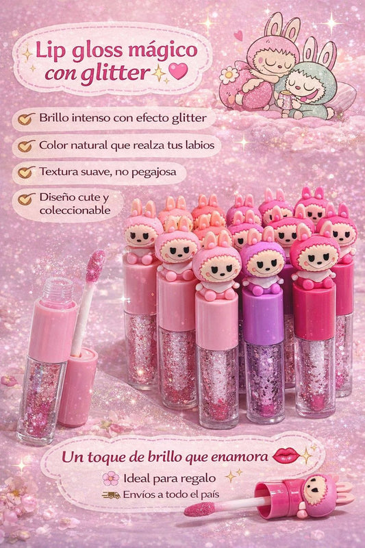 Lip Gloss mágico con glitter Labubu